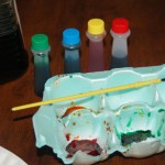 Supplies to paint pancakes