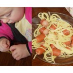spaghetti and hotdogs, hairy hotdogs.
