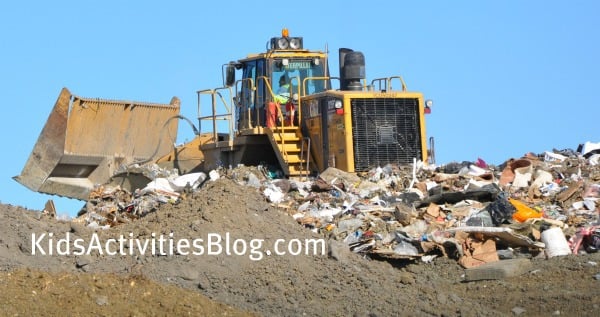 bulldozer in landfill