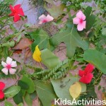 flower and leaves on table