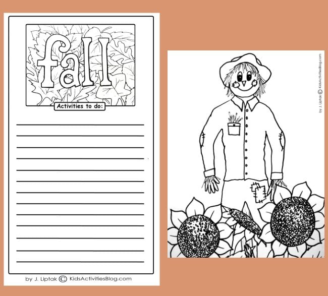 Printable coloring page - fall with leaves (and some activities your kids can do with the page)