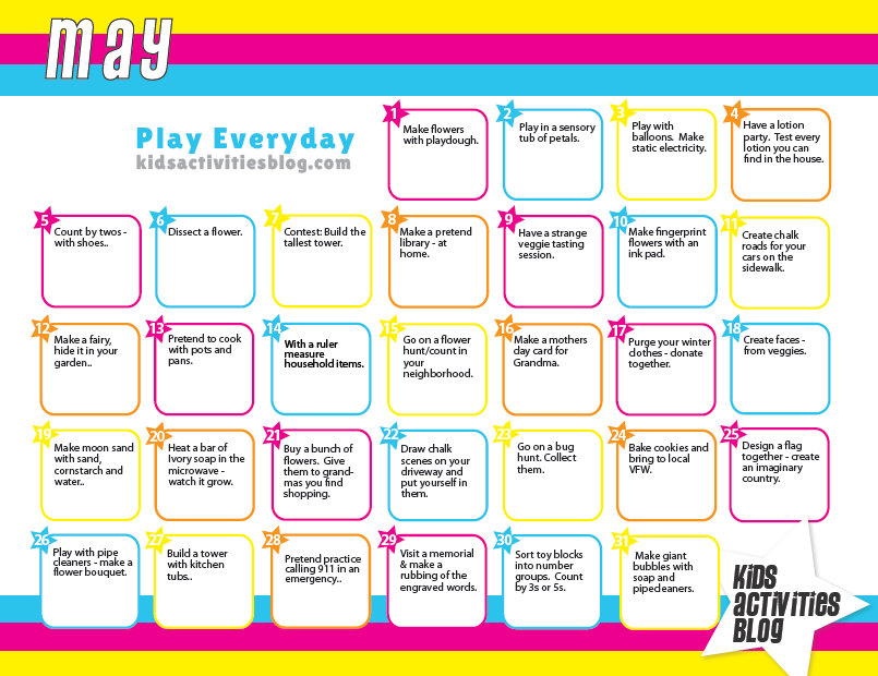 May Kids Activities Blog Calendar