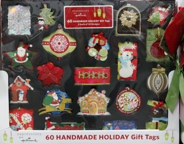 handmade holiday gift tags on shelf at Sam's Club