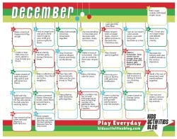 December Activity Calendar for kids