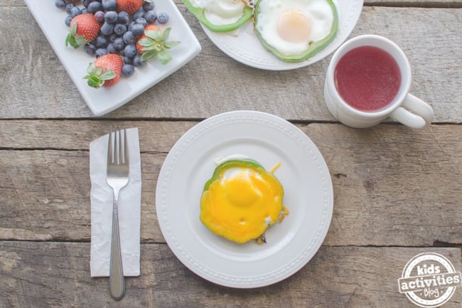 Shamrock Eggs St Patricks Day Breakfast st patricks day shamrock eggs breakfast idea shown with tea and fruit