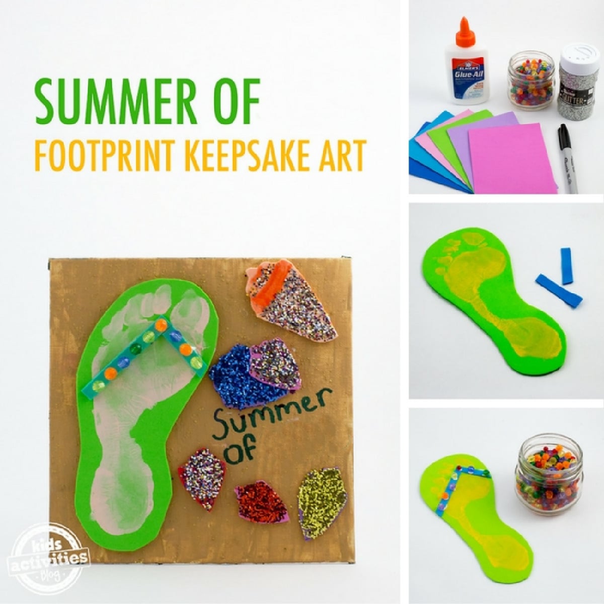Sandal Craft collage with finished, steps, and supplies- kids activities blog