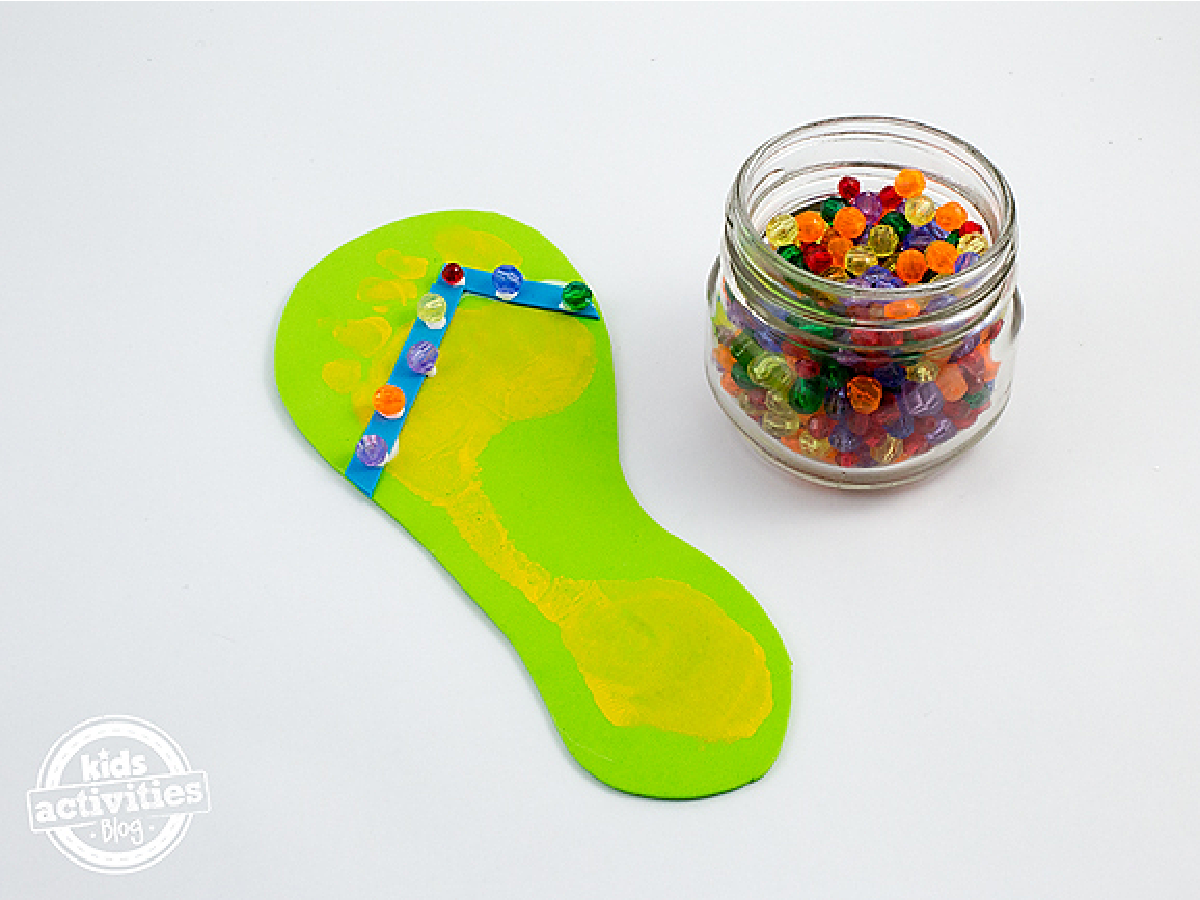 Sandal craft- Step 5- beads and paper sandal with paint- kids activities blog