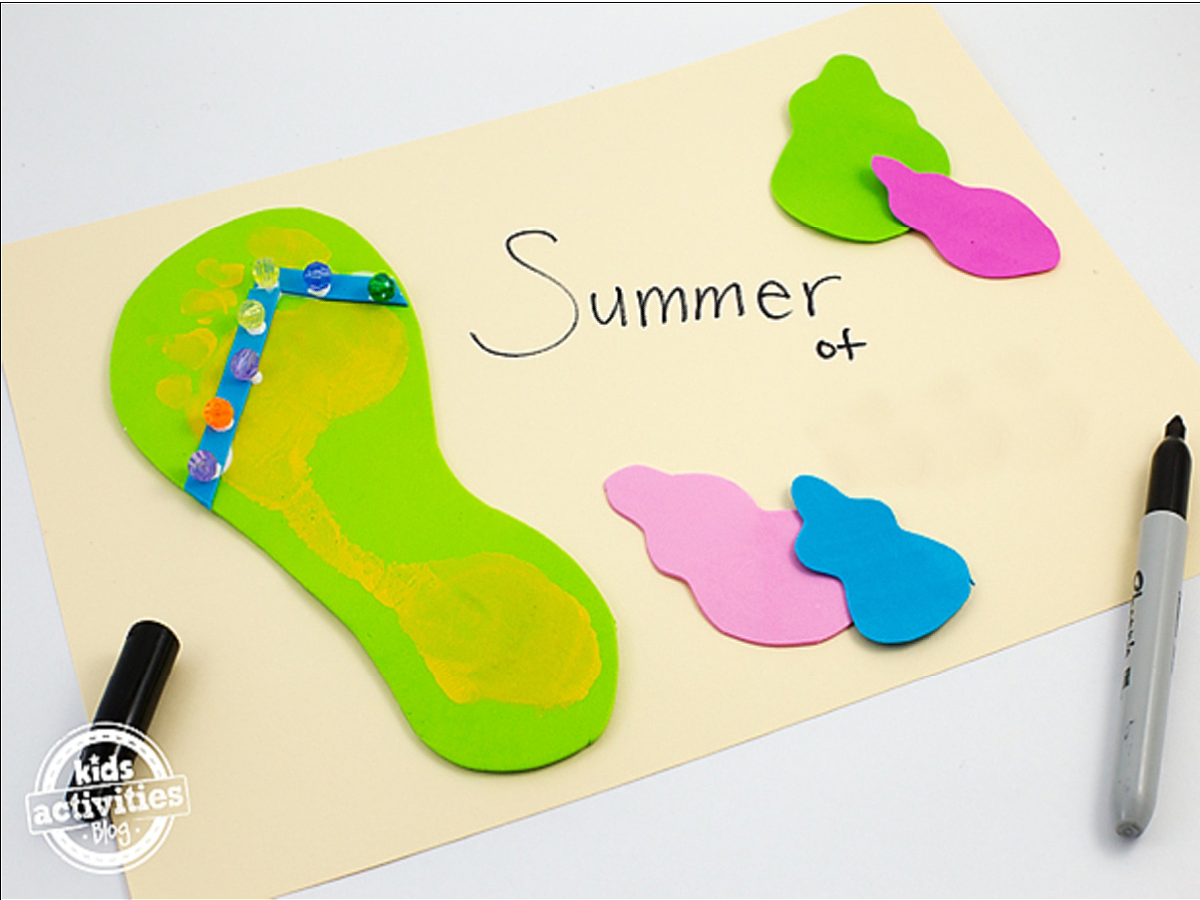 Sandal Craft- Step 8- Sandal on paper with foam and marker- kids activities blog