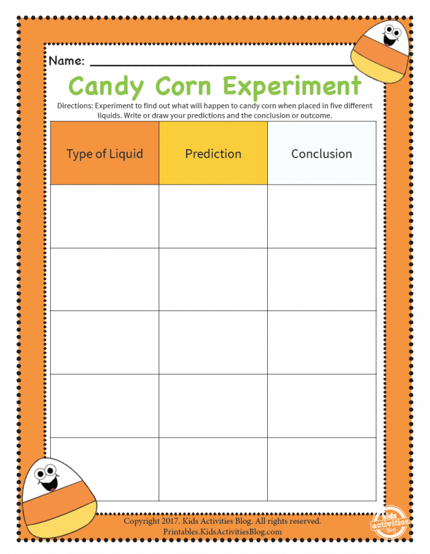 Fun Candy Corn Science Experiment Printable Recording Worksheet