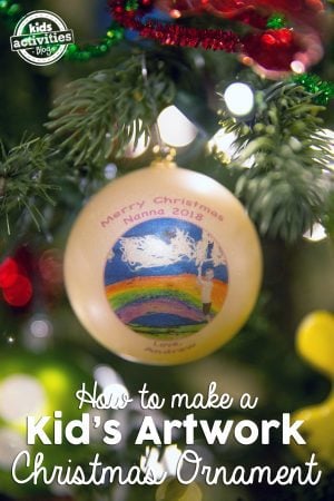 kids' artwork on a christmas ornament
