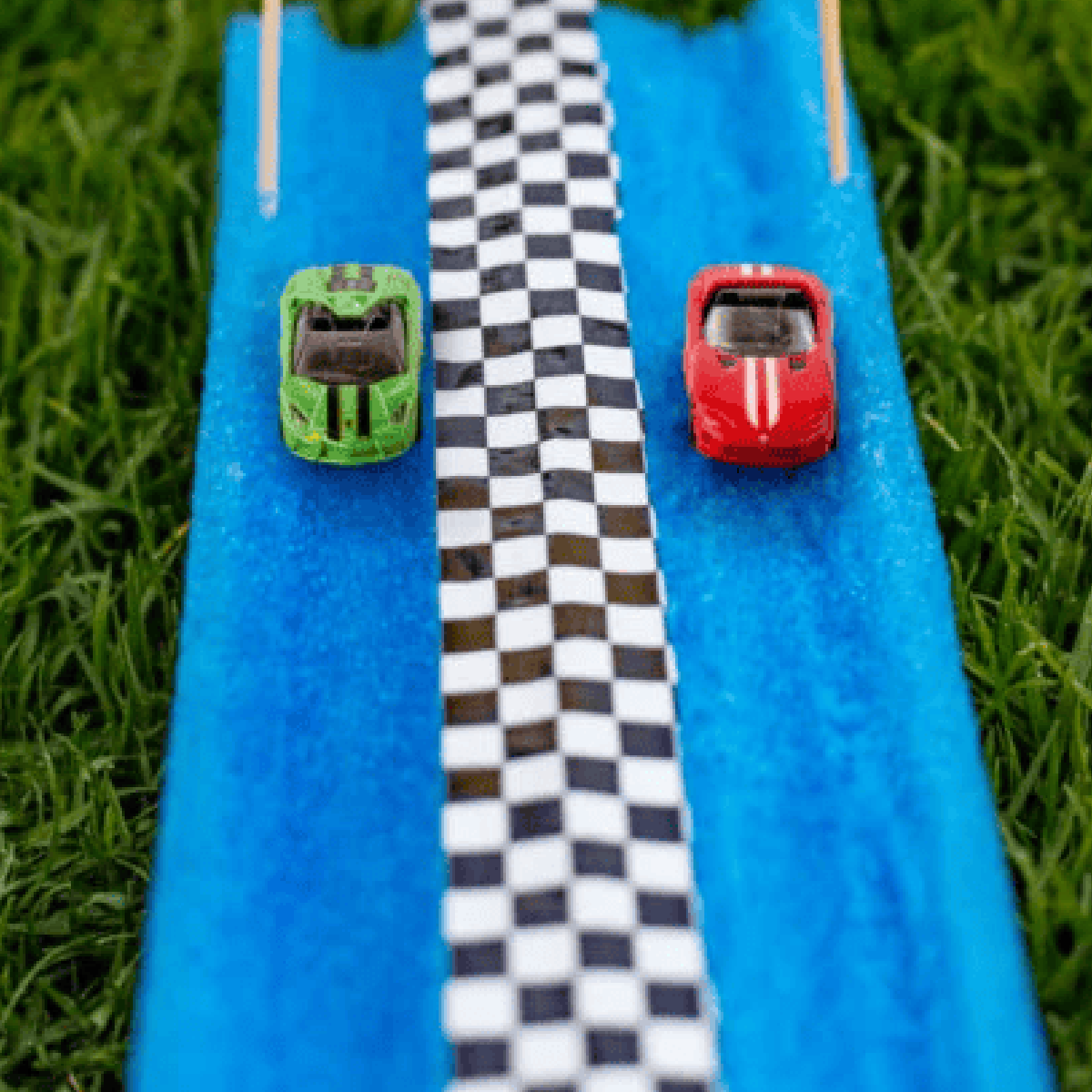 Pool Noodle Activities- pool noodle race track with cars - Kids Activities Blog