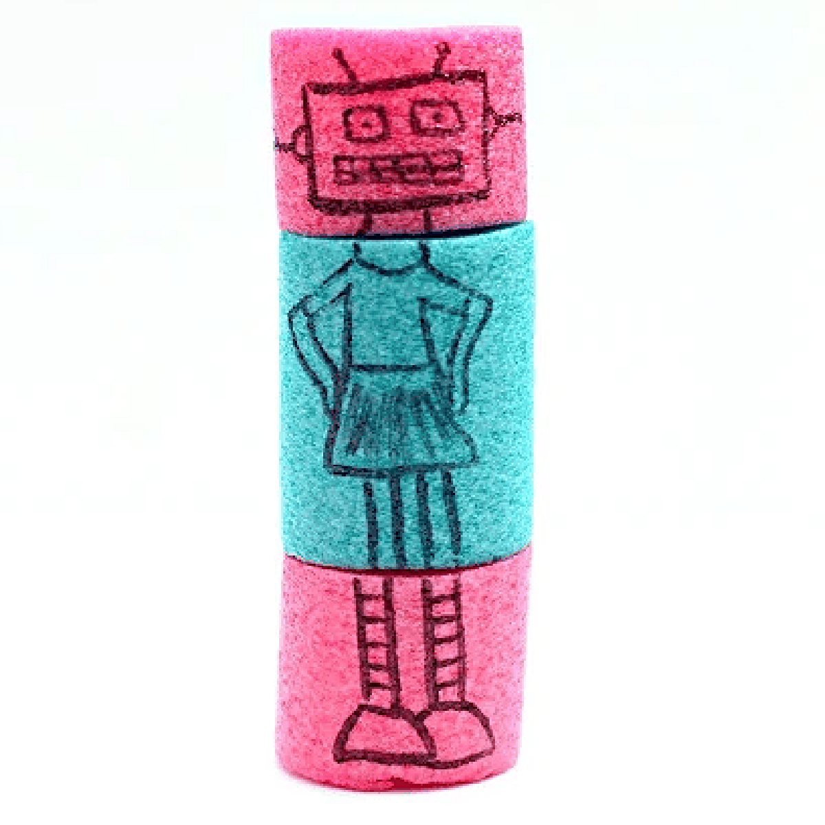 Pool Noodle Activities-pink and blue pieces of noodles with drawings on them - Kids Activities Blog