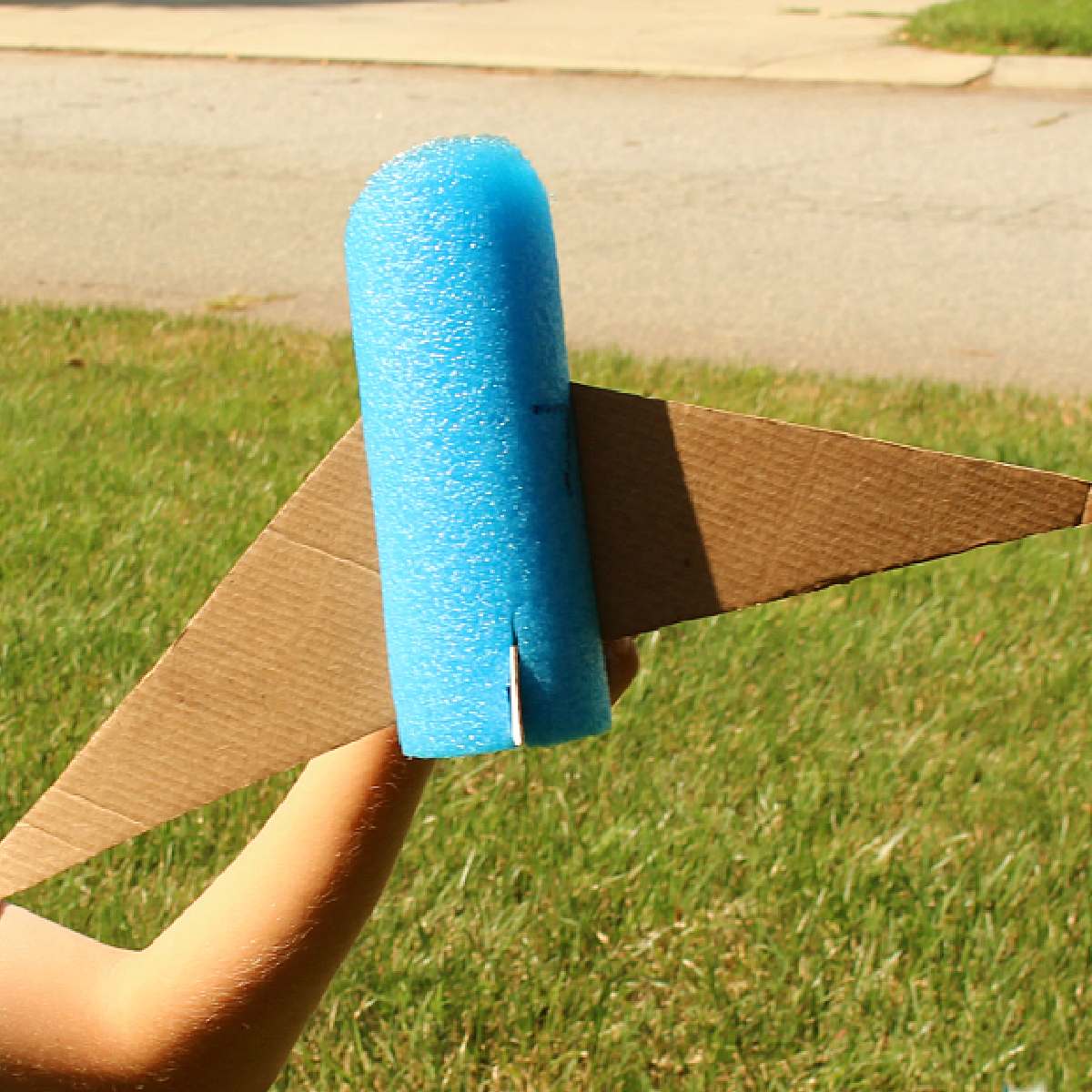 Pool Noodle Activities- airplane made with foam and cardboard - Kids Activities Blog