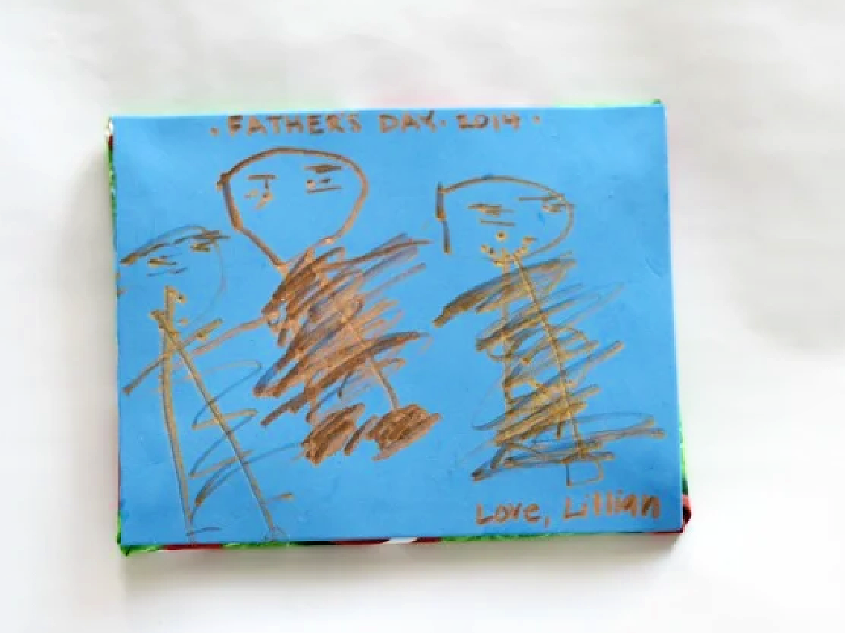 Homemade Mouse Pad- Fathers Day Craft- Secret message on the other side with stick people and words -Kids Activities Blog
