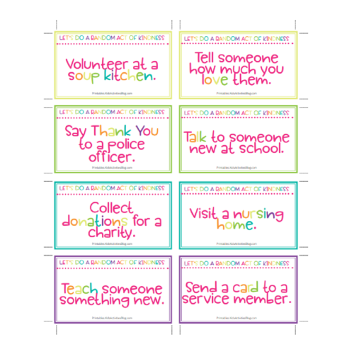 Random Acts of Kindness Cards for Kids: 40 Free Printable Cards