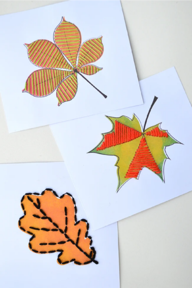 Lacing Cards- maple, oak, and horse chest nut cards , green and orange and brown- kids activities blog