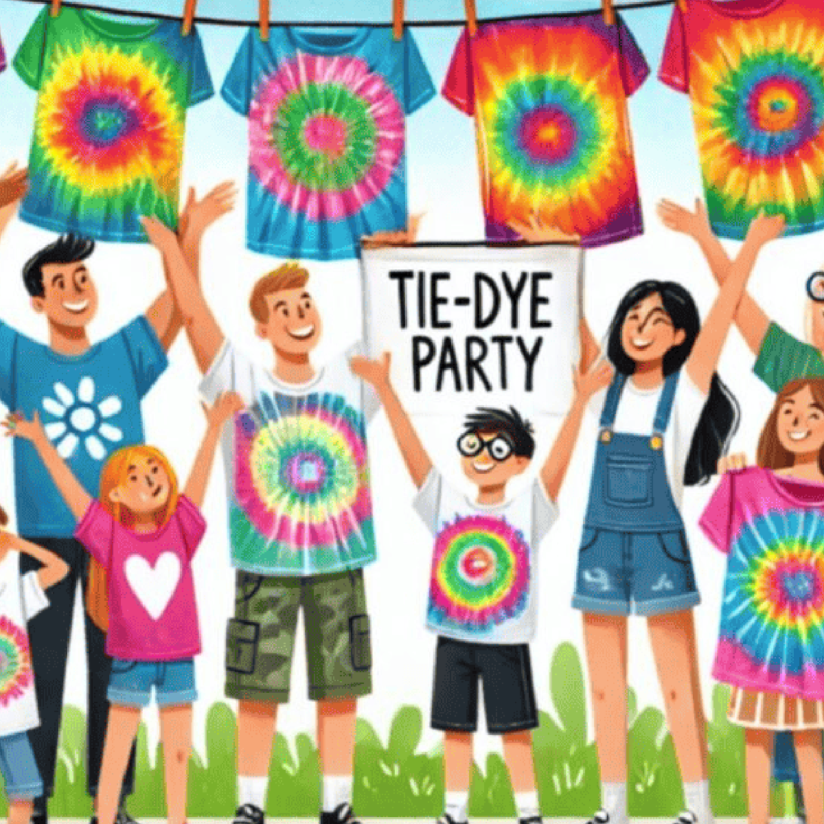 Tie Dye Craft- image of people and shirts and signs - Kids activities Blog
