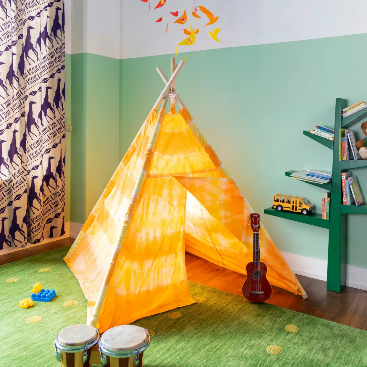 Tie Dye Craft- yellow tie dye tent in room- Kids activities Blog