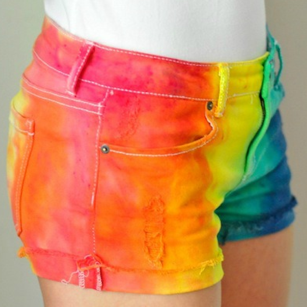 Tie Dye Craft- red orange, yellow green tie dye shorts - Kids activities Blog
