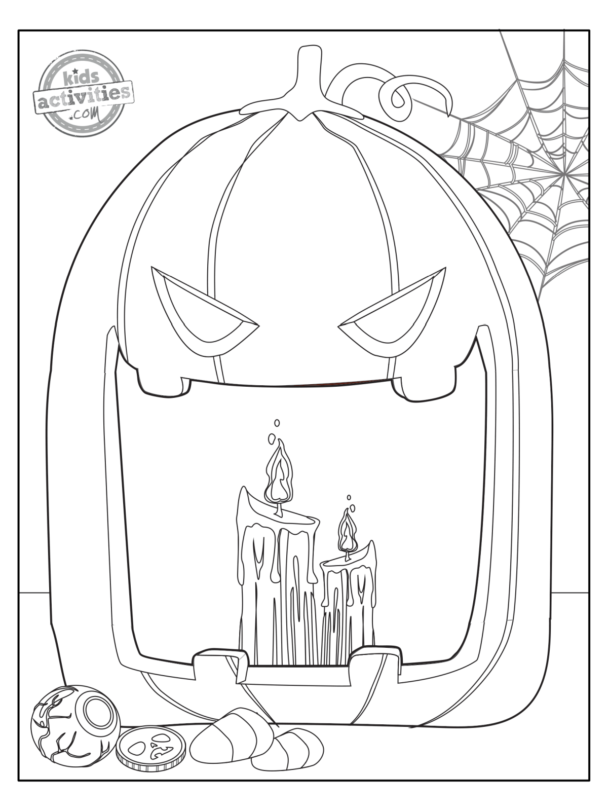 Halloween Coloring Pages- spooky jackolantern with a candle - Kids Activities Blog