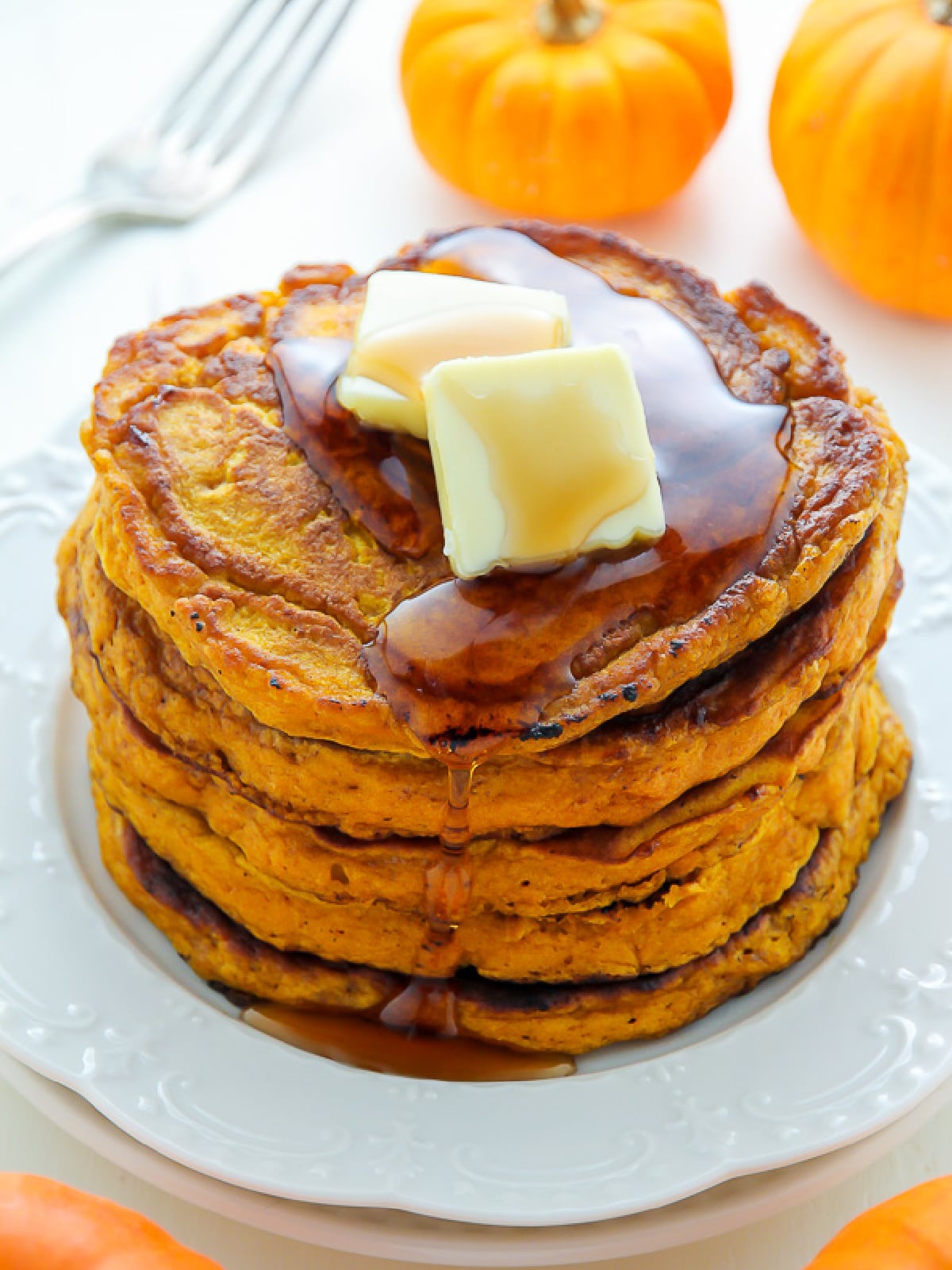 Pumpkin Recipe- pumpkin pancakes with butter and syrup - Kids Activities Blog