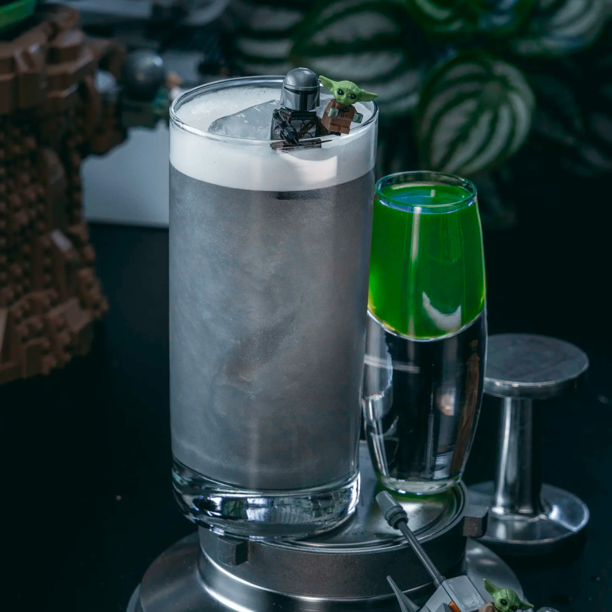 Mandalorian food- black and gray and green mocktails with figurines- Kids Activities Blog