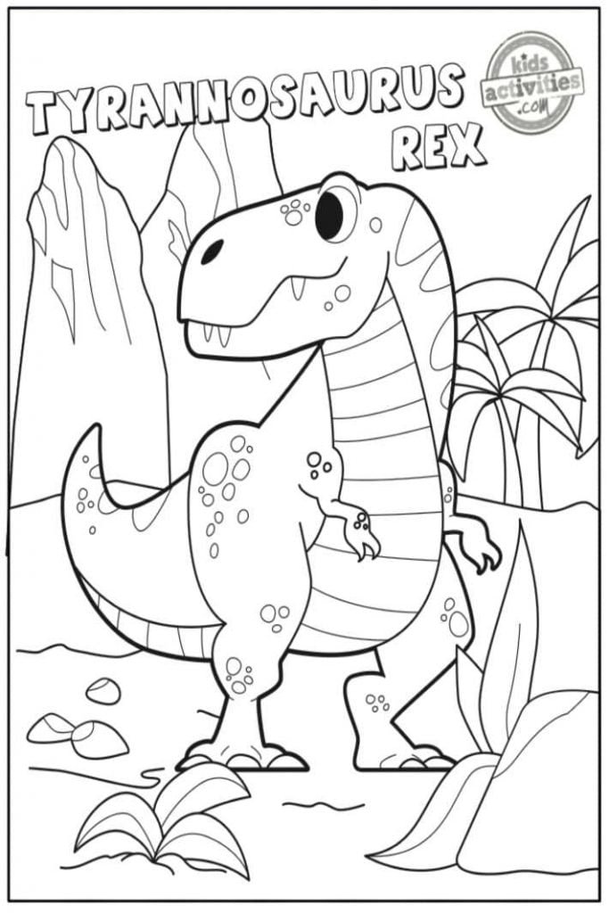 Kids Dinosaurs T-Rex Coloring Page Printable Free  Dinosaur coloring  pages, Easy dinosaur drawing, T-rex drawing