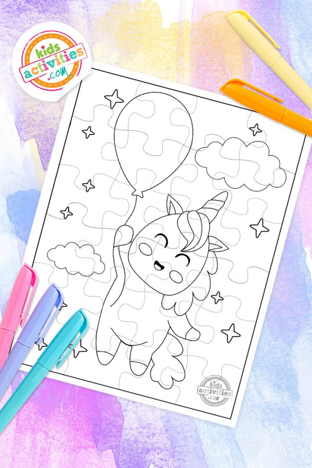 Make Your Own Puzzle - Free Unicorn Puzzle Coloring Pages