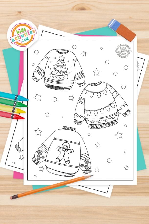 Festive Ugly Christmas Sweater Coloring Pages Kids Activities Blog