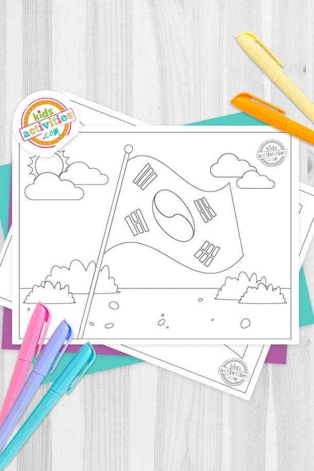 Easy South Korean Flag Coloring Pages Kids Activities Blog
