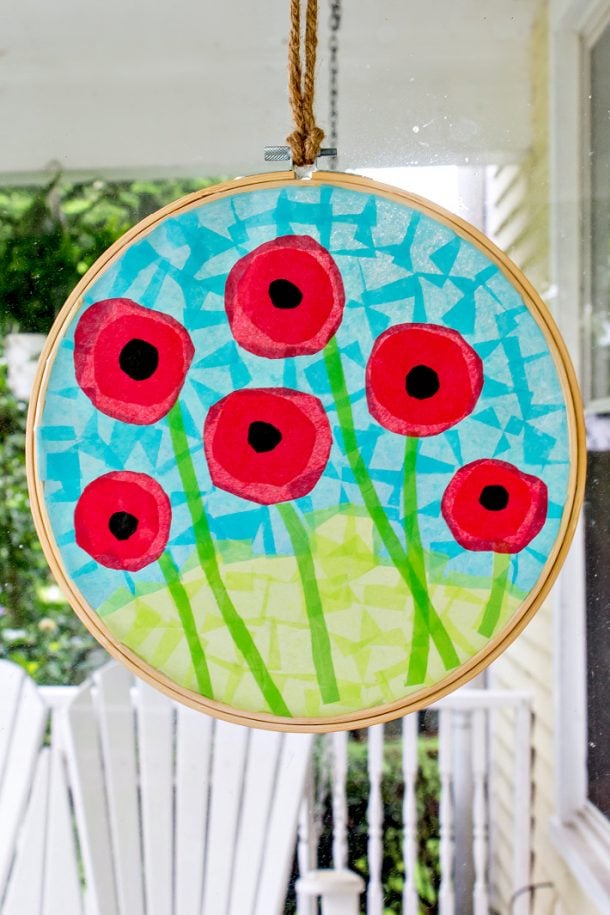 Suncatcher Tissue Paper Poppies Craft • Kids Activities Blog