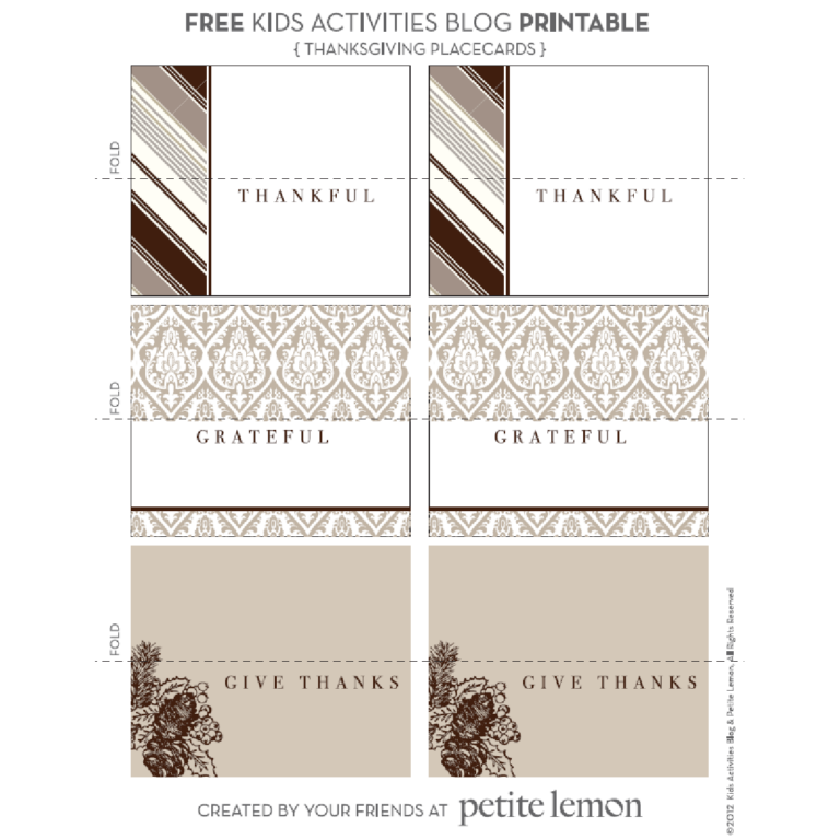 Printable Thanksgiving Place Cards for Your Dinner Table | Kids Activities Blog