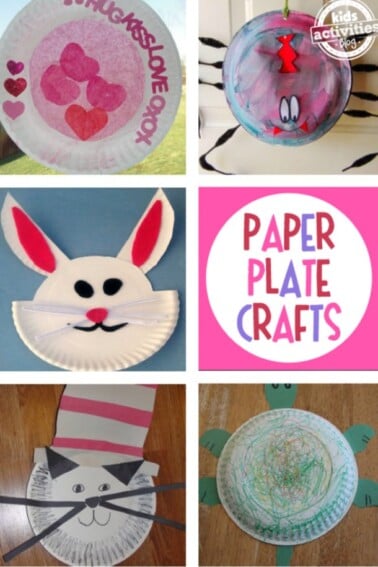 10+ {Cool} Paper Plate Crafts - Paper plate bunny craft, paper plate Cat in the Hat craft, Paper plate Valentine's Day craft with hearts - Kids Activities Blog