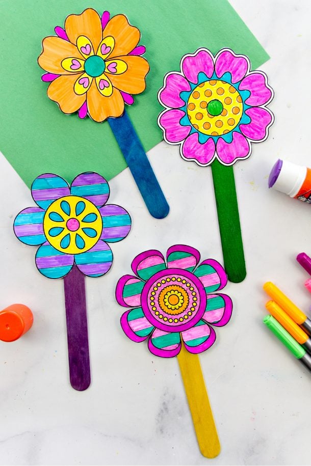 Pretty Popsicle Stick Flower Craft with Printable Template • Kids