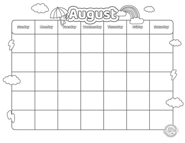 Free B&W and Full Color Free Printable August Calendar Kids Activities Blog