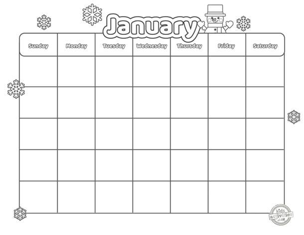 Free B&W and Full Color Free Printable January Calendar | Kids ...