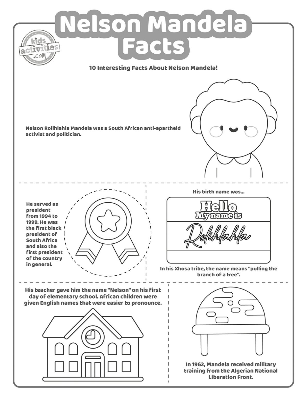 Printable Nelson Mandela Facts for Kids Kids Activities Blog