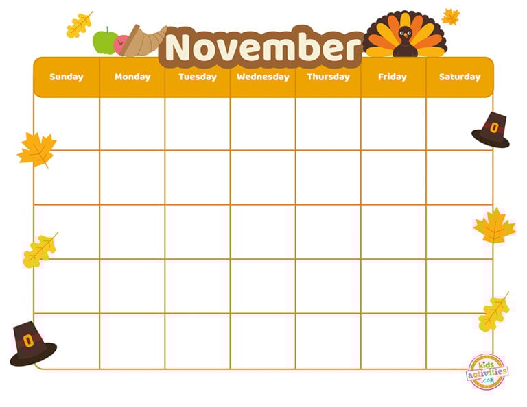 Free Printable November Calendar | Kids Activities Blog