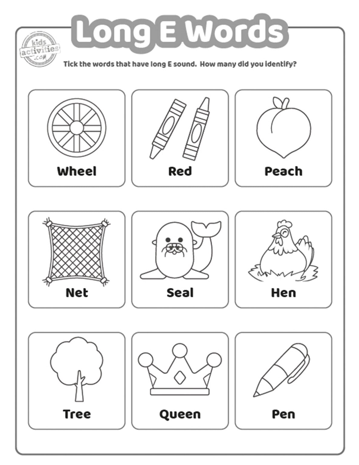 Long E Words Worksheets To Print | Kids Activities Blog