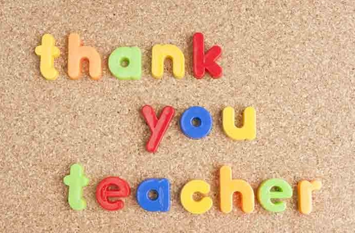 "Thank you teacher" message written with magnetic letters