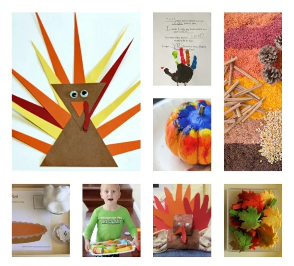 Compilation of thanksgiving activities for toddlers.