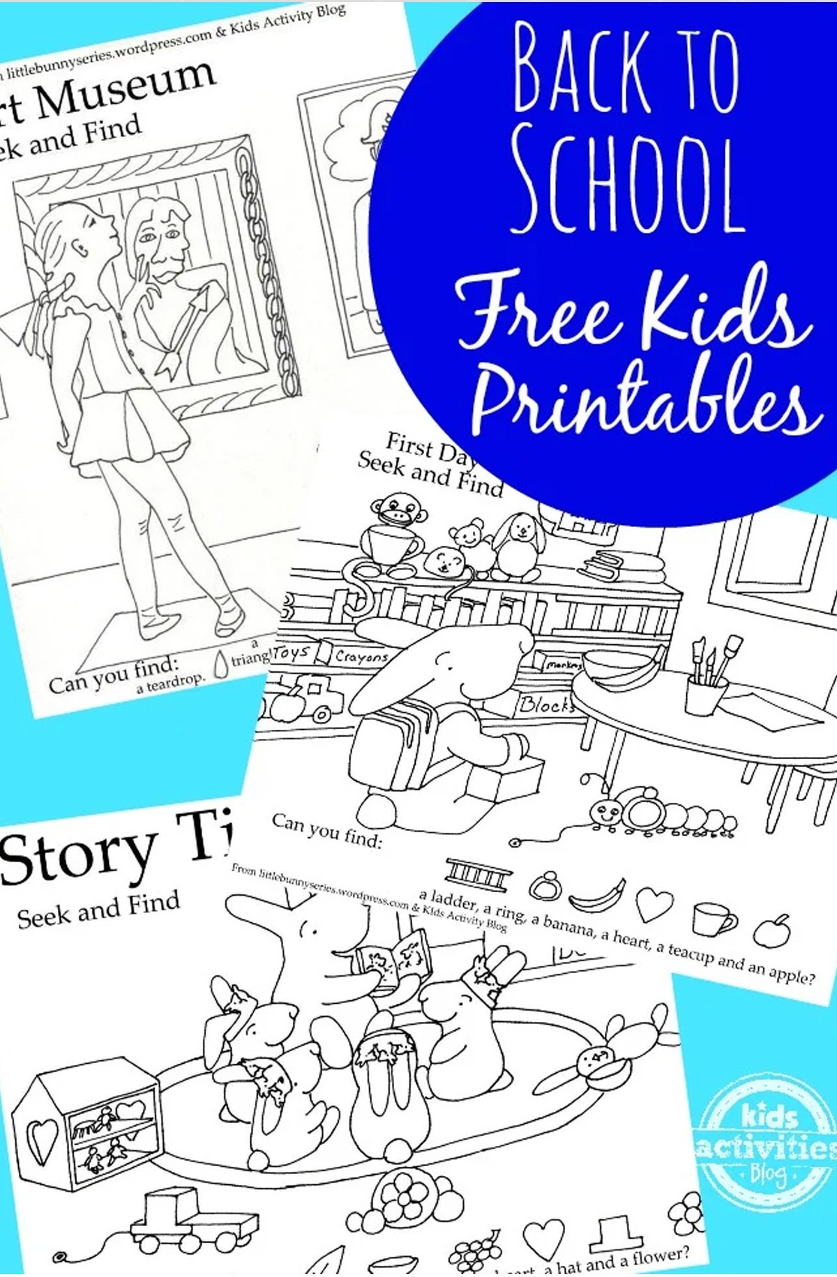 A compilation of back to school seek and find picture worksheets.