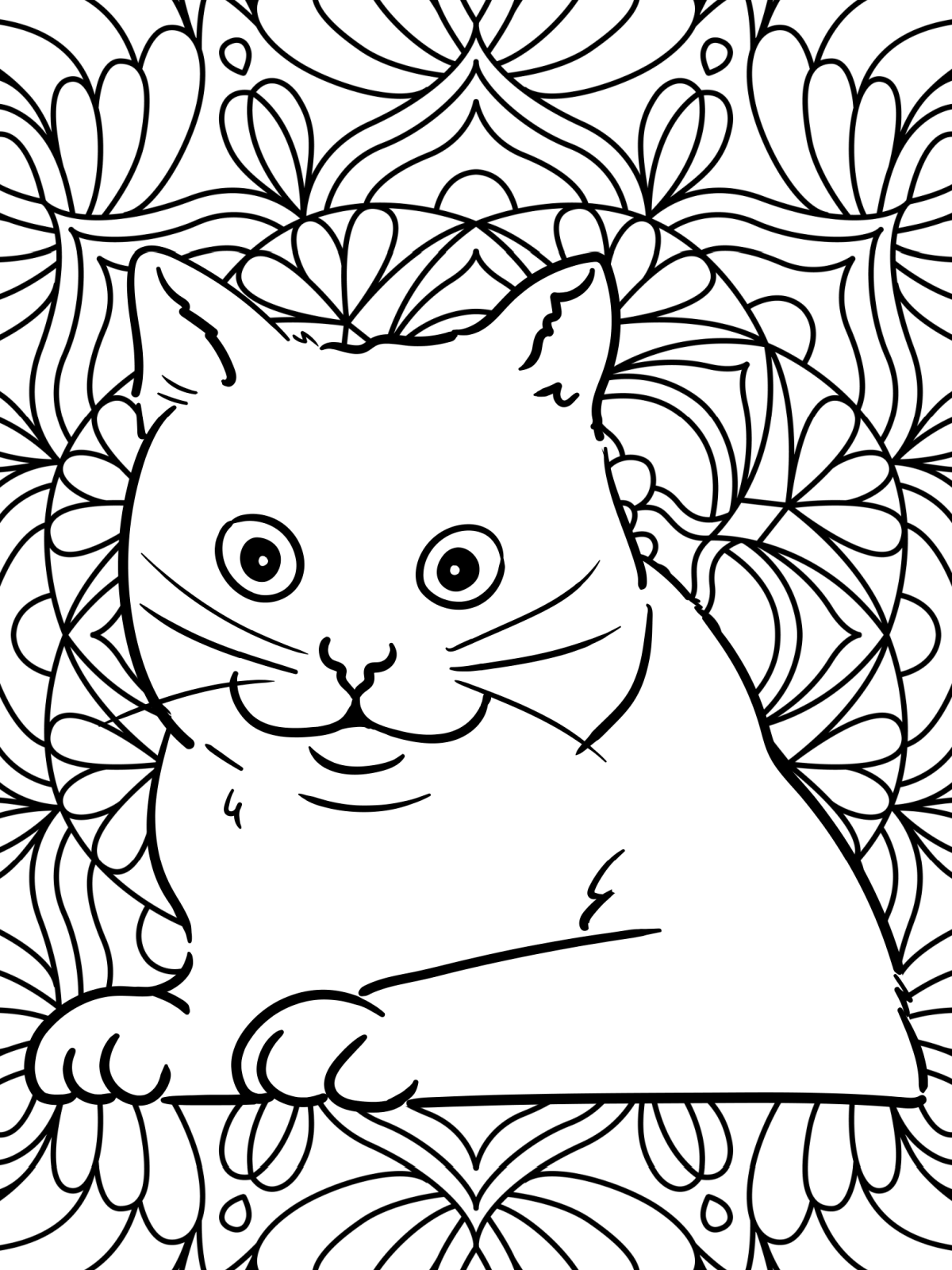 Cat Coloring Pages- Page 11- Printed PDF File black and white coloring sheet with a cat focused - Kids Activities Blog