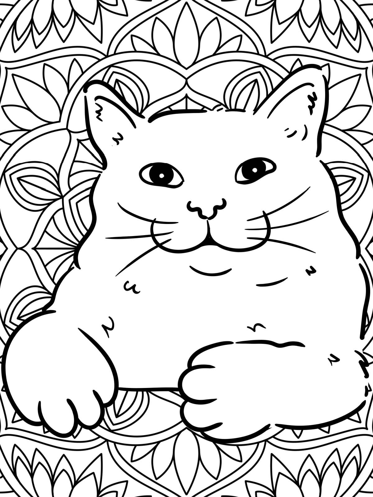 Cat Coloring Pages- Page 12- Printed PDF File black and white coloring sheet with a zentangle background and cat- Kids Activities Blog