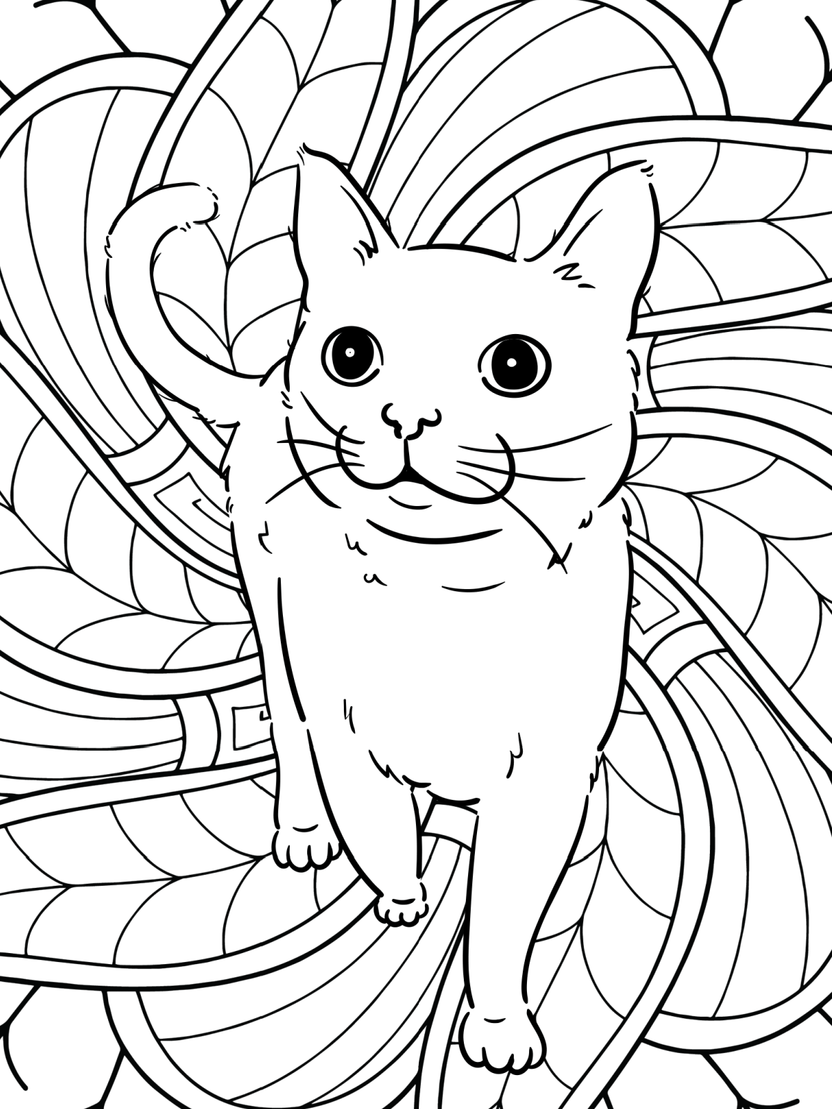 Cat Coloring Pages- Page- Printed PDF File coloring sheet with cat and zentangle background- Kids Activities Blog