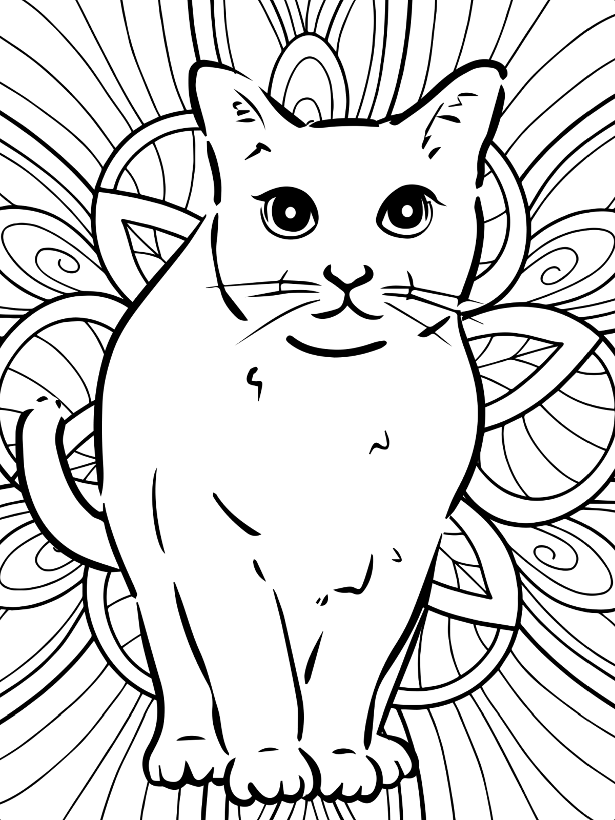Cat Coloring Pages- Page- Printed PDF File black and white with a curious cat with a zentangle- Kids Activities Blog