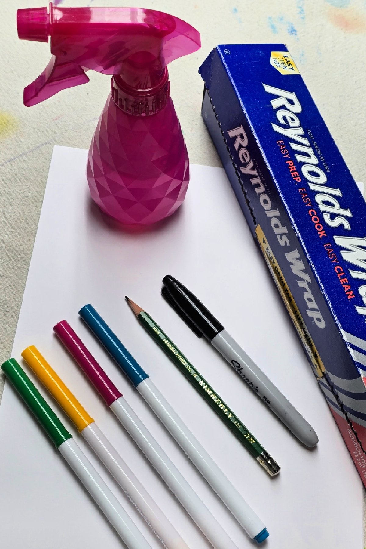 marker painting supplies include washable markers, permanent marker, aluminum foil, water, paper, etc - kids activities blog