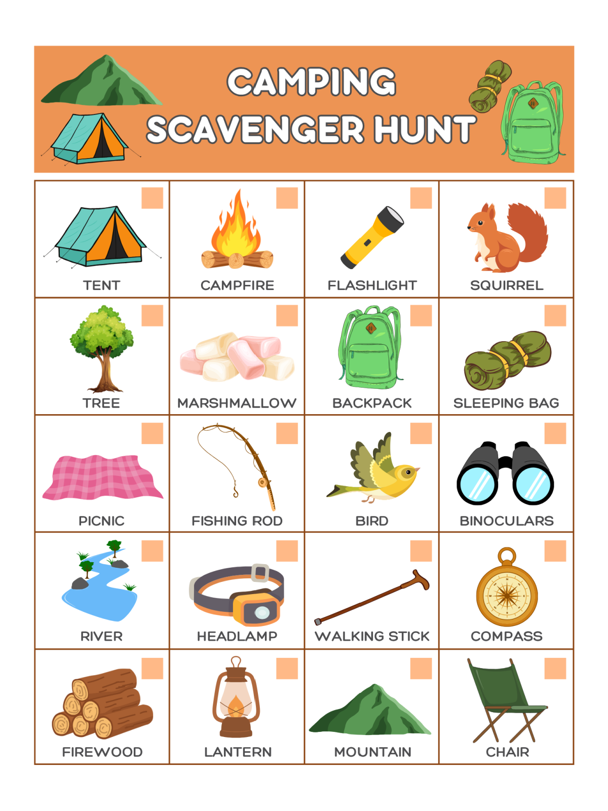 Scavenger printable- Page 6- Camp printed pdf file with images and text- Kids Activities Blog