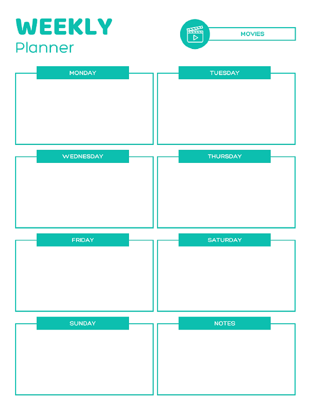 Summer Camp- Weekly planner in blue with blank squares- kids activities blog