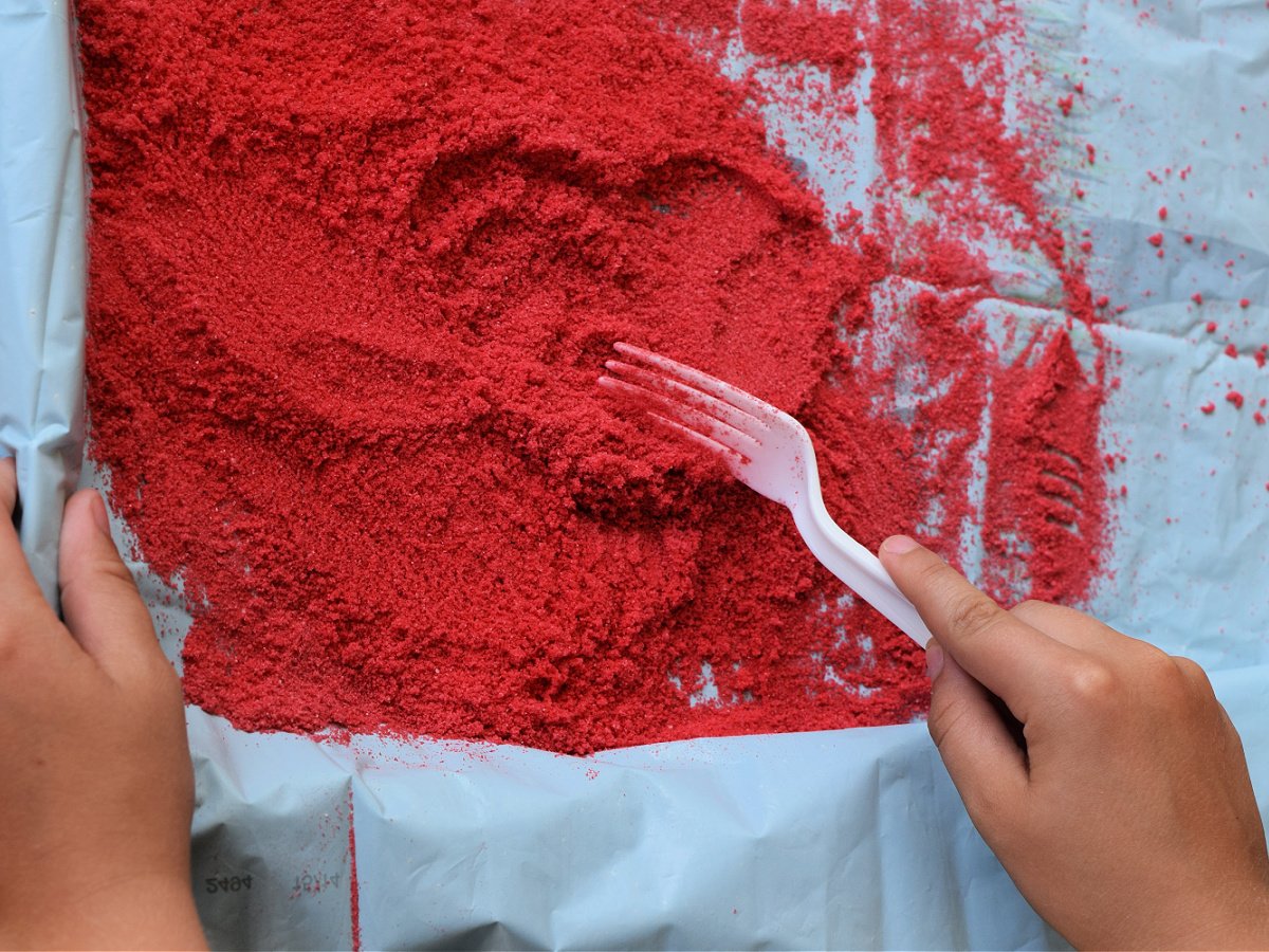 Aqua Sand- Step 2- mix the protectant with a fork- kids activities blog